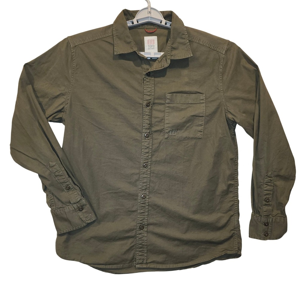 Topo Designs Dirt Shirt Cotton Stretch Button Up Shirt Olive Green Large L